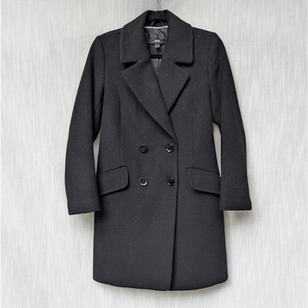 Mexx Black Wool Blend Double-Breasted Peacoat Coat, size 4